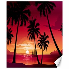 Nature Palm Trees Beach Sea Boat Sun Font Sunset Fabric Canvas 8  X 10  by Mariart