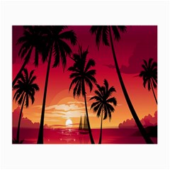 Nature Palm Trees Beach Sea Boat Sun Font Sunset Fabric Small Glasses Cloth (2-side) by Mariart