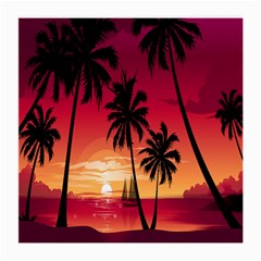 Nature Palm Trees Beach Sea Boat Sun Font Sunset Fabric Medium Glasses Cloth (2-side)