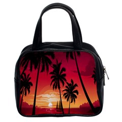 Nature Palm Trees Beach Sea Boat Sun Font Sunset Fabric Classic Handbags (2 Sides) by Mariart