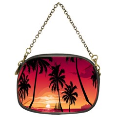 Nature Palm Trees Beach Sea Boat Sun Font Sunset Fabric Chain Purses (one Side)  by Mariart