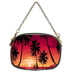 Nature Palm Trees Beach Sea Boat Sun Font Sunset Fabric Chain Purses (two Sides)  by Mariart