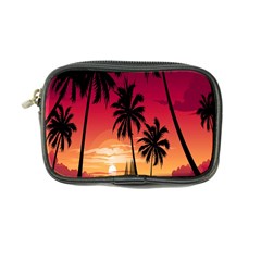 Nature Palm Trees Beach Sea Boat Sun Font Sunset Fabric Coin Purse by Mariart