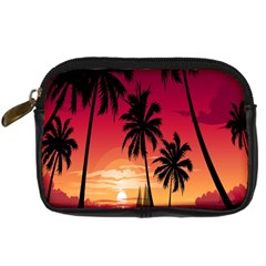 Nature Palm Trees Beach Sea Boat Sun Font Sunset Fabric Digital Camera Cases by Mariart