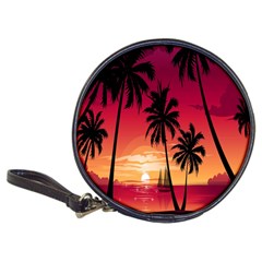 Nature Palm Trees Beach Sea Boat Sun Font Sunset Fabric Classic 20-cd Wallets by Mariart