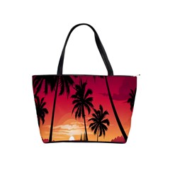 Nature Palm Trees Beach Sea Boat Sun Font Sunset Fabric Shoulder Handbags by Mariart