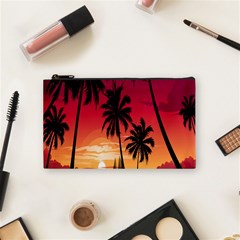 Nature Palm Trees Beach Sea Boat Sun Font Sunset Fabric Cosmetic Bag (small)  by Mariart