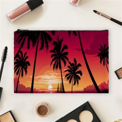 Nature Palm Trees Beach Sea Boat Sun Font Sunset Fabric Cosmetic Bag (large)  by Mariart