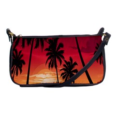 Nature Palm Trees Beach Sea Boat Sun Font Sunset Fabric Shoulder Clutch Bags by Mariart