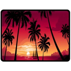 Nature Palm Trees Beach Sea Boat Sun Font Sunset Fabric Fleece Blanket (large)  by Mariart