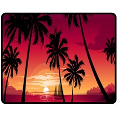 Nature Palm Trees Beach Sea Boat Sun Font Sunset Fabric Fleece Blanket (medium)  by Mariart