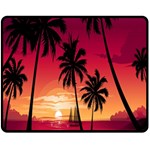 Nature Palm Trees Beach Sea Boat Sun Font Sunset Fabric Fleece Blanket (Medium)  60 x50  Blanket Front