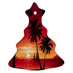 Nature Palm Trees Beach Sea Boat Sun Font Sunset Fabric Ornament (christmas Tree)  by Mariart