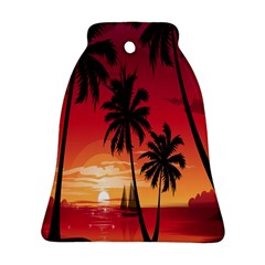 Nature Palm Trees Beach Sea Boat Sun Font Sunset Fabric Bell Ornament (two Sides) by Mariart