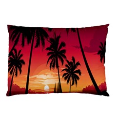 Nature Palm Trees Beach Sea Boat Sun Font Sunset Fabric Pillow Case (two Sides)