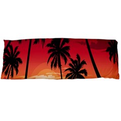 Nature Palm Trees Beach Sea Boat Sun Font Sunset Fabric Body Pillow Case (dakimakura) by Mariart