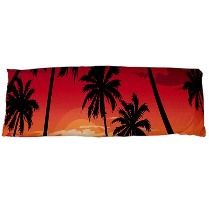 Nature Palm Trees Beach Sea Boat Sun Font Sunset Fabric Body Pillow Case (Dakimakura)