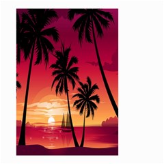 Nature Palm Trees Beach Sea Boat Sun Font Sunset Fabric Small Garden Flag (two Sides) by Mariart