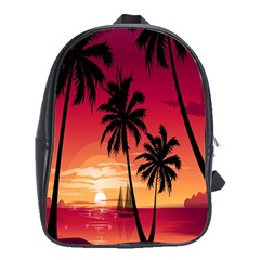 Nature Palm Trees Beach Sea Boat Sun Font Sunset Fabric School Bags (xl)  by Mariart