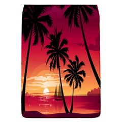 Nature Palm Trees Beach Sea Boat Sun Font Sunset Fabric Flap Covers (s)  by Mariart