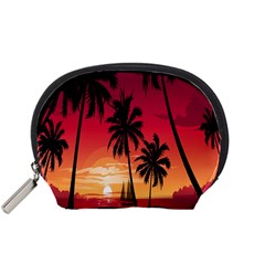 Nature Palm Trees Beach Sea Boat Sun Font Sunset Fabric Accessory Pouches (small)  by Mariart