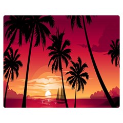 Nature Palm Trees Beach Sea Boat Sun Font Sunset Fabric Double Sided Flano Blanket (medium) 