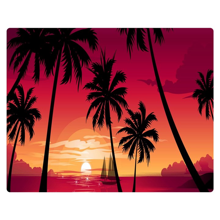 Nature Palm Trees Beach Sea Boat Sun Font Sunset Fabric Double Sided Flano Blanket (Medium) 