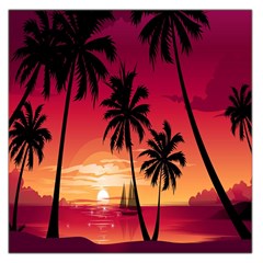 Nature Palm Trees Beach Sea Boat Sun Font Sunset Fabric Large Satin Scarf (square) by Mariart