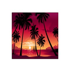 Nature Palm Trees Beach Sea Boat Sun Font Sunset Fabric Satin Bandana Scarf by Mariart