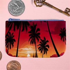 Nature Palm Trees Beach Sea Boat Sun Font Sunset Fabric Large Coin Purse by Mariart