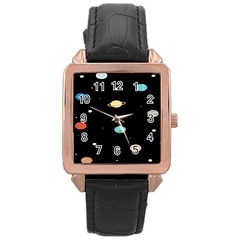 Planets Space Rose Gold Leather Watch  by Mariart