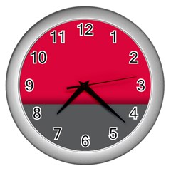 Red Gray Flag Line Horizontal Wall Clocks (silver) 