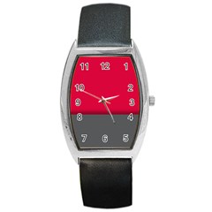 Red Gray Flag Line Horizontal Barrel Style Metal Watch by Mariart