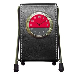 Red Gray Flag Line Horizontal Pen Holder Desk Clocks