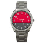 Red Gray Flag Line Horizontal Sport Metal Watch Front