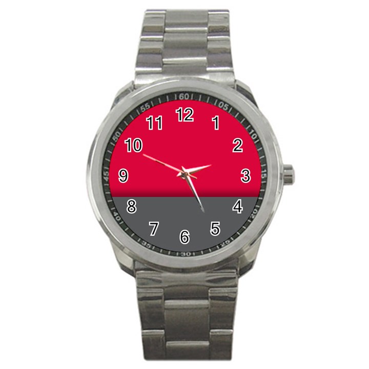 Red Gray Flag Line Horizontal Sport Metal Watch