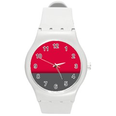 Red Gray Flag Line Horizontal Round Plastic Sport Watch (m)