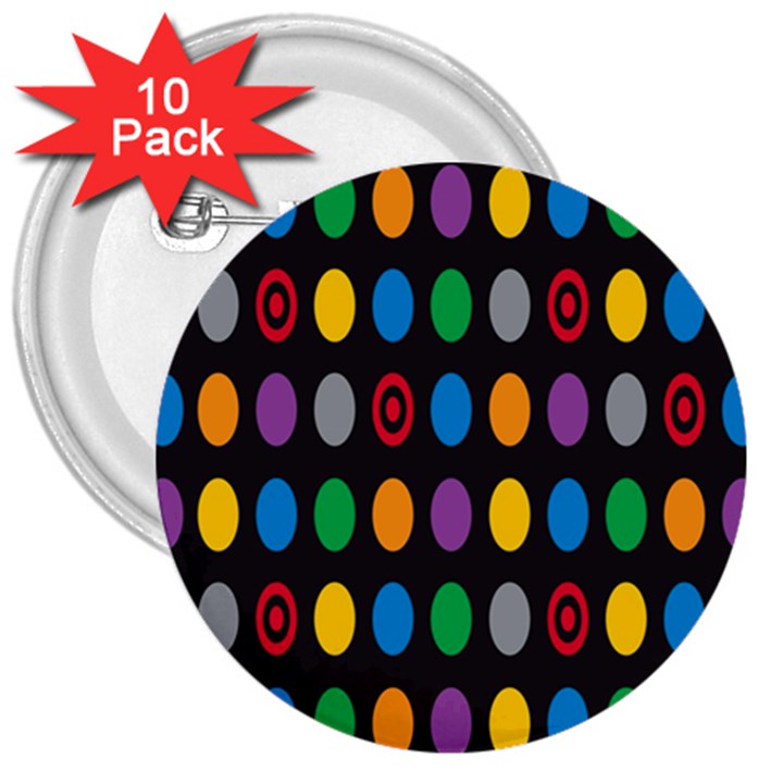 Polka Dots Rainbow Circle 3  Buttons (10 pack) 