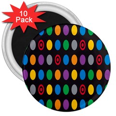 Polka Dots Rainbow Circle 3  Magnets (10 Pack) 