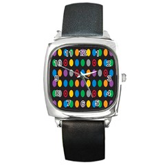 Polka Dots Rainbow Circle Square Metal Watch by Mariart