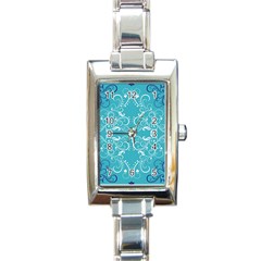 Repeatable Flower Leaf Blue Rectangle Italian Charm Watch by Mariart