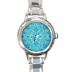 Repeatable Flower Leaf Blue Round Italian Charm Watch by Mariart