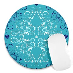 Repeatable Flower Leaf Blue Round Mousepads by Mariart