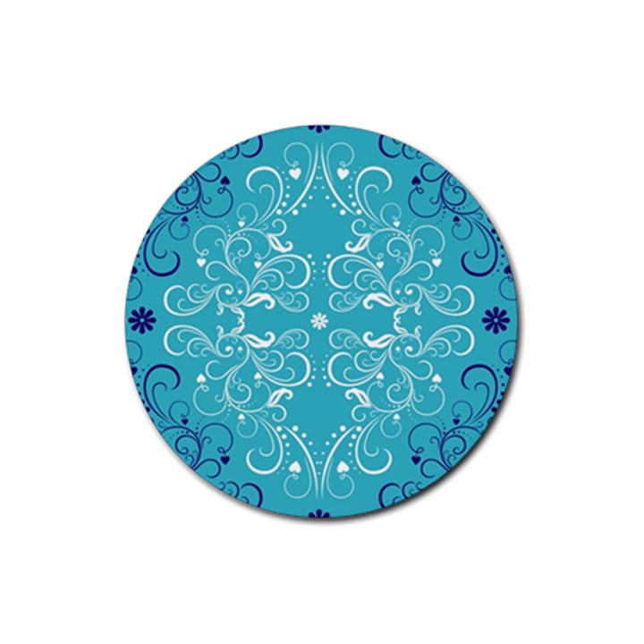 Repeatable Flower Leaf Blue Rubber Coaster (Round) 