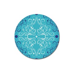 Repeatable Flower Leaf Blue Magnet 3  (round) by Mariart