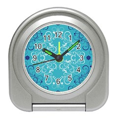 Repeatable Flower Leaf Blue Travel Alarm Clocks