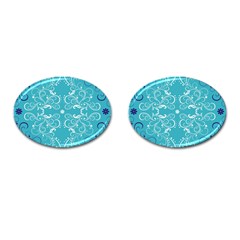 Repeatable Flower Leaf Blue Cufflinks (oval) by Mariart