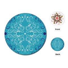 Repeatable Flower Leaf Blue Playing Cards (round) 