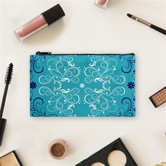 Repeatable Flower Leaf Blue Cosmetic Bag (small) 