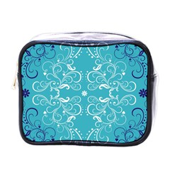 Repeatable Flower Leaf Blue Mini Toiletries Bags by Mariart